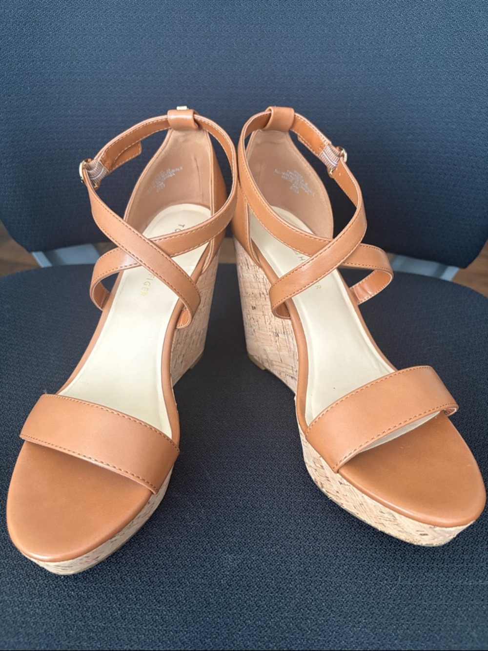Tommy Hilfiger Tan Cork Wedge Sandals - Women's